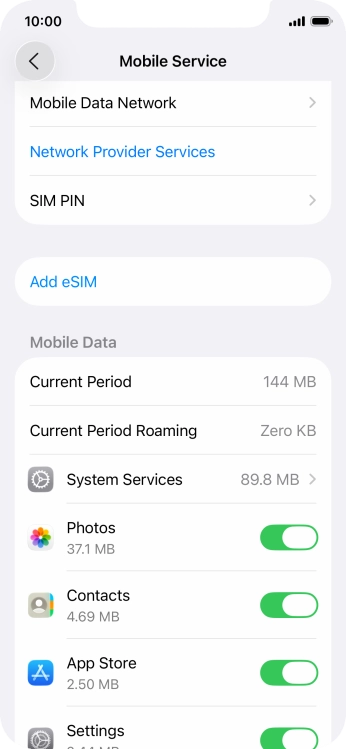 Press the indicators next to the required applications to turn the function on or off.