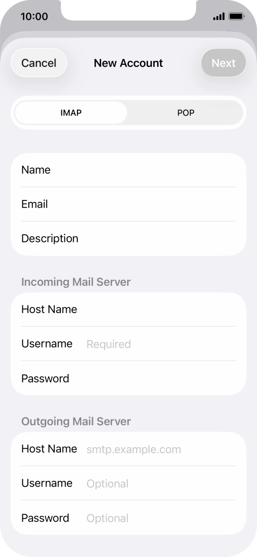Press Username and key in the username for your email account.
