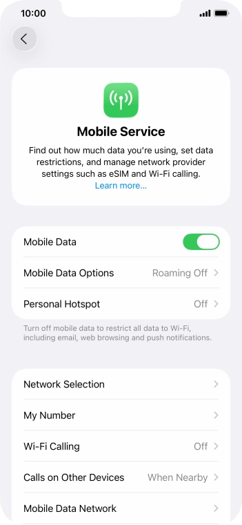 Press Mobile Data Options.