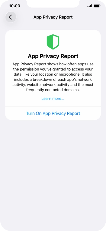 Press Turn On App Privacy Report to turn on the function.