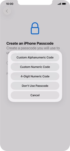 Follow the instructions on the screen to turn on use of phone lock code or press Don't Use Passcode.