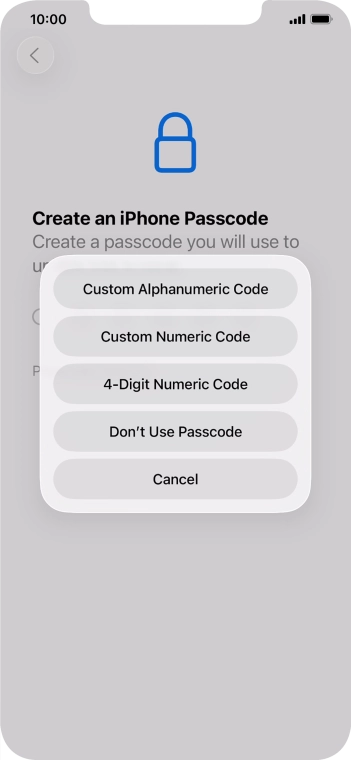 Follow the instructions on the screen to turn on use of phone lock code or press Don't Use Passcode.