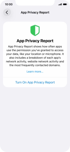 Press Turn On App Privacy Report to turn on the function.