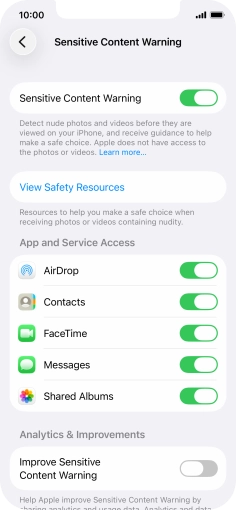 Press the indicators next to the required applications to turn the function on or off.