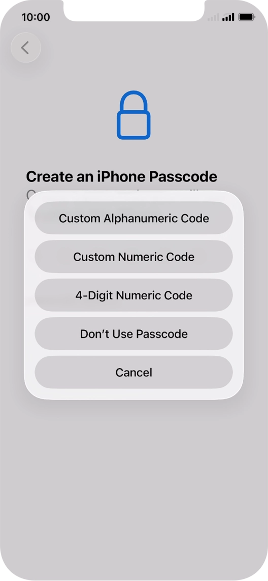 Follow the instructions on the screen to turn on use of phone lock code or press Don't Use Passcode.