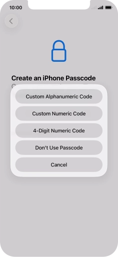 Follow the instructions on the screen to turn on use of phone lock code or press Don't Use Passcode.