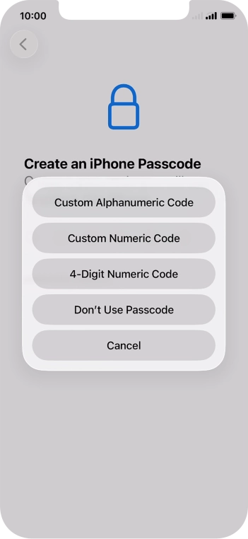 Follow the instructions on the screen to turn on use of phone lock code or press Don't Use Passcode.