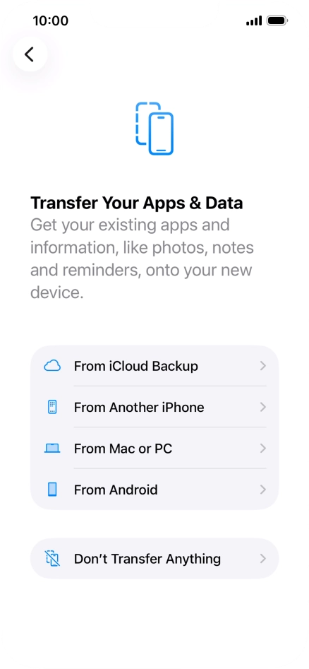 You can transfer content from an Android phone when your phone is activated for the first time and after a factory reset. When this screen is displayed, your phone is ready to transfer content from an Android phone.