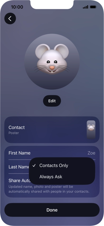 Press the required setting.