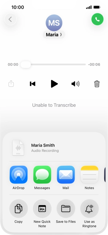 Press the required setting and follow the instructions on the screen to share or save the message.
