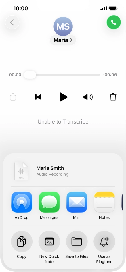 Press the required setting and follow the instructions on the screen to share or save the message.