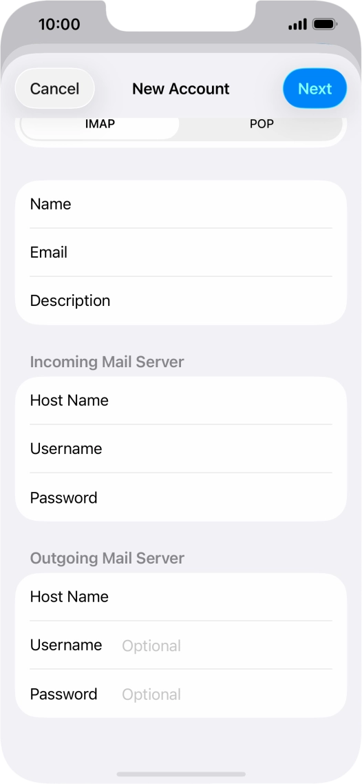 Press Username and key in the username for your email account.