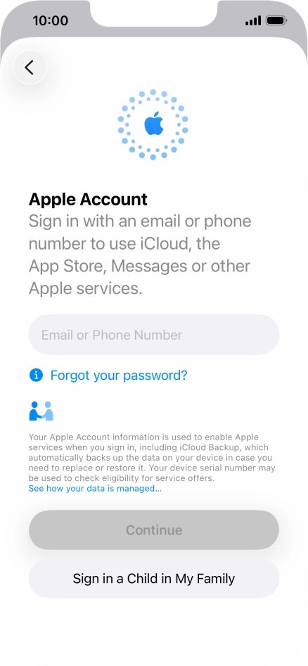 Press Email or Phone Number and key in the username for your Apple Account.