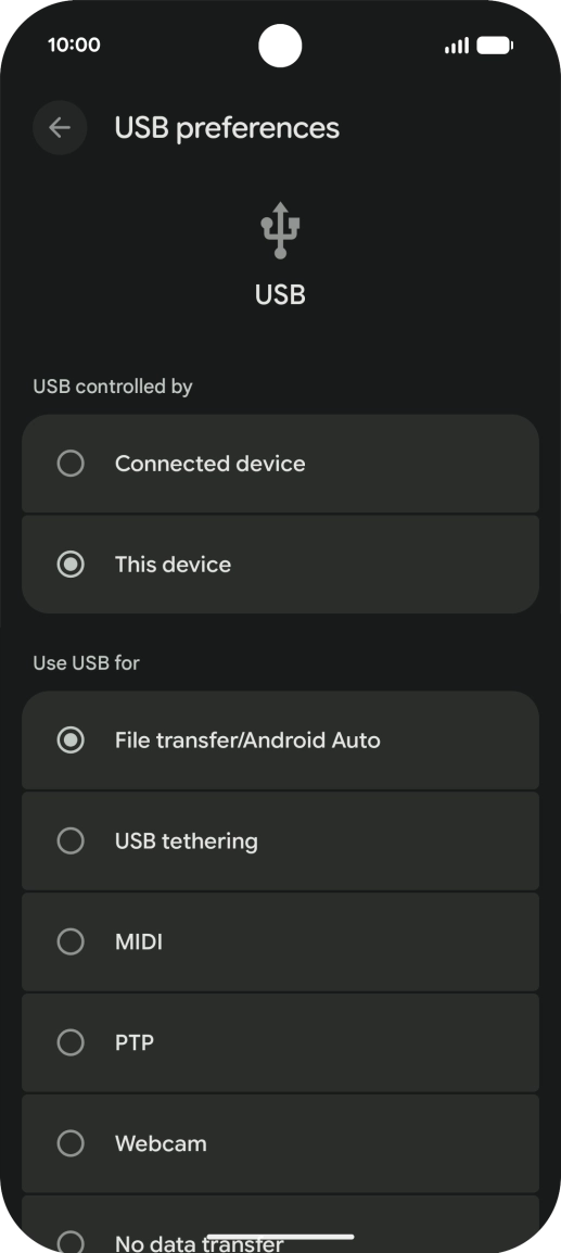 Press File transfer/Android Auto.