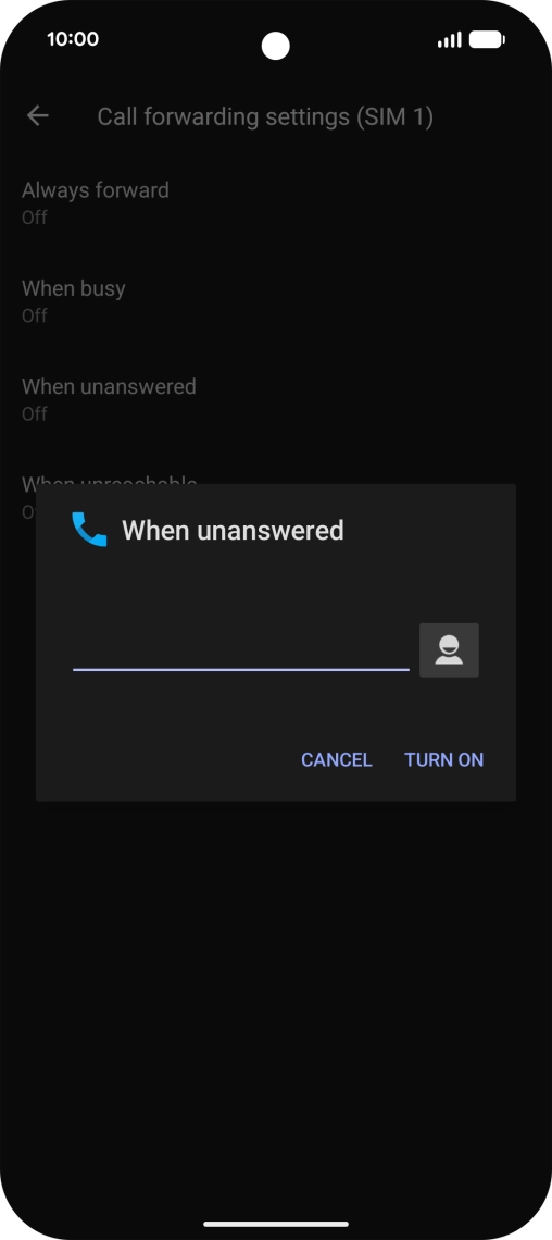 Key in +447953222222 and press TURN ON.