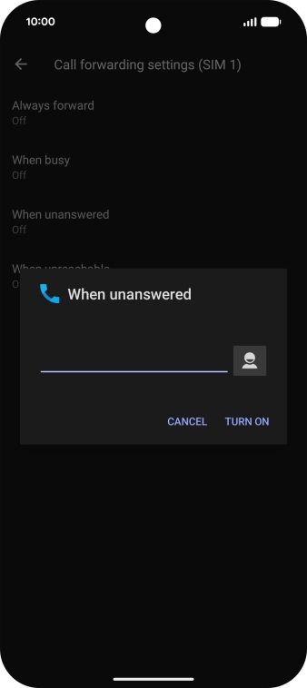 Key in +447953222222 and press TURN ON.