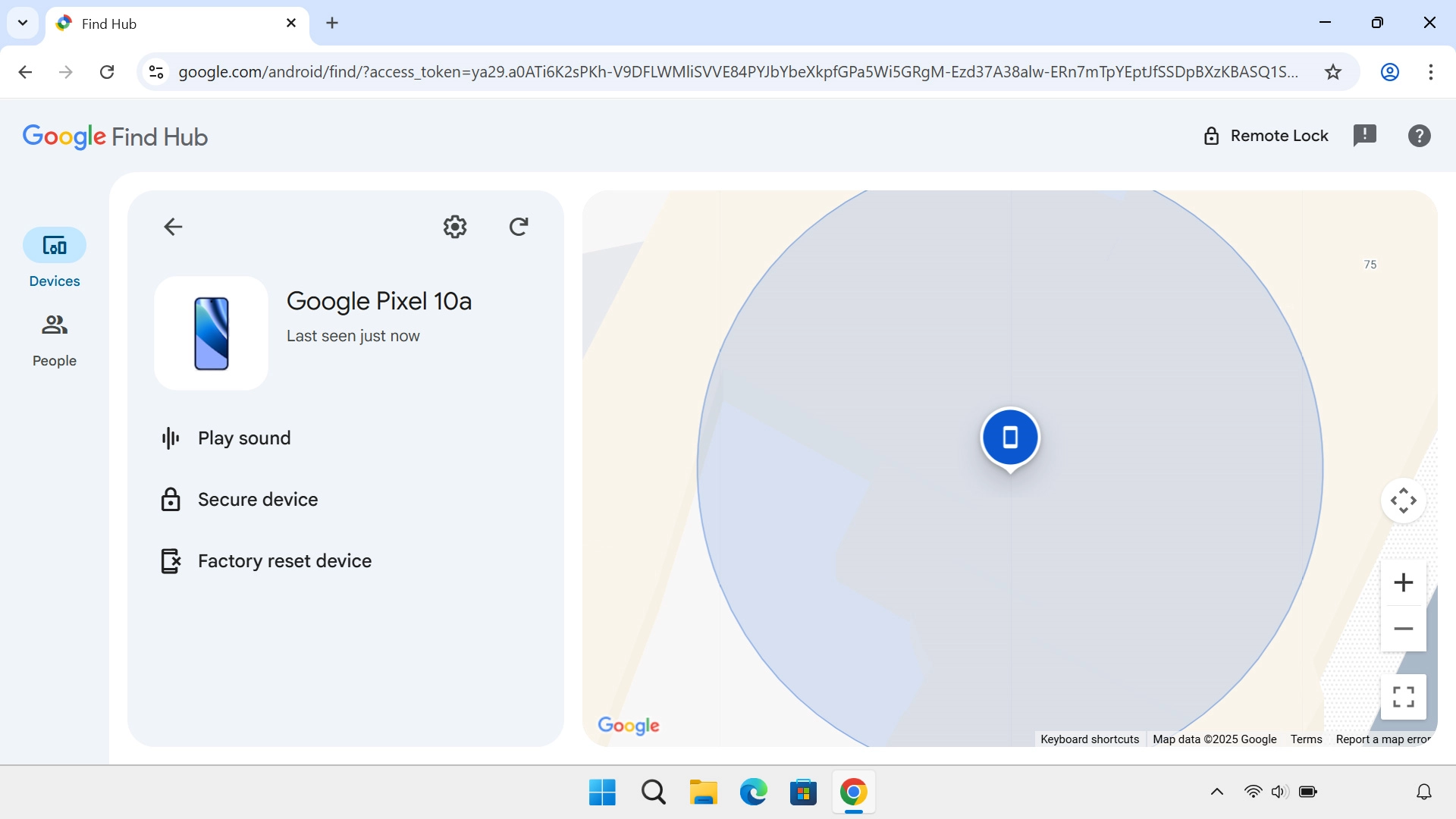Your phone's latest position is displayed on the map.