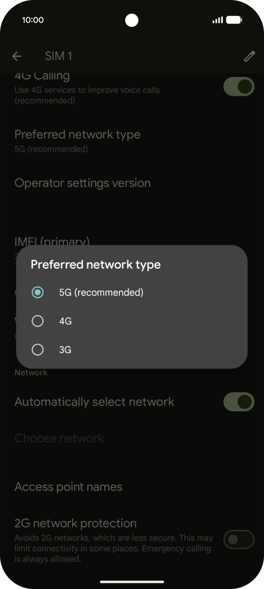 Press the required network mode.