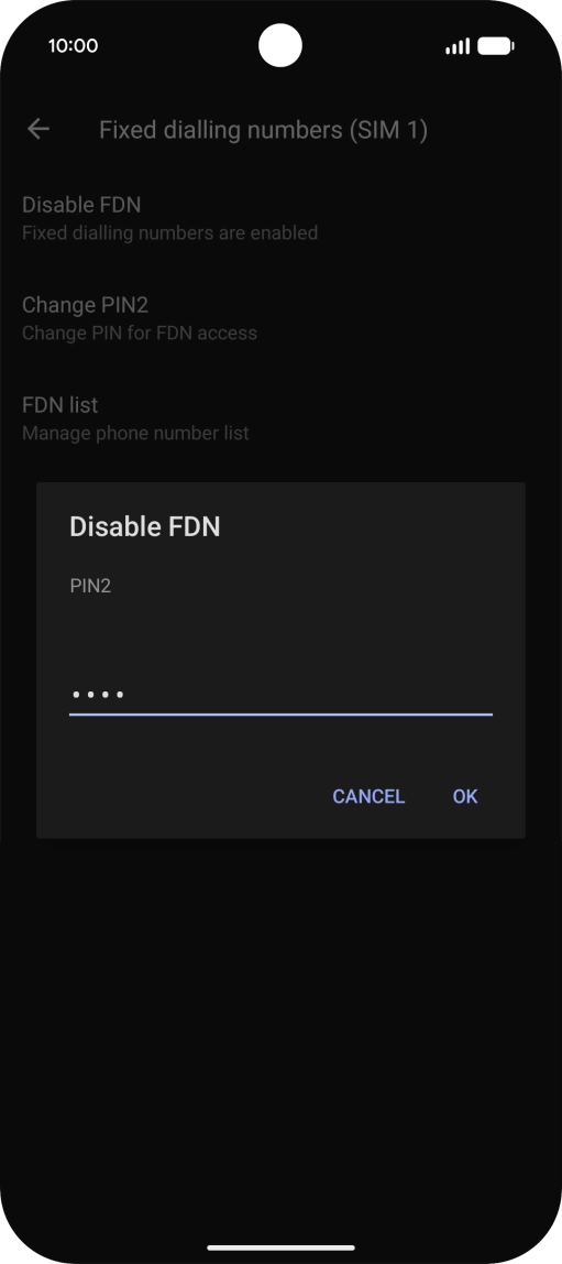 Key in your PIN2 and press OK. The default PIN2 is 0000.
