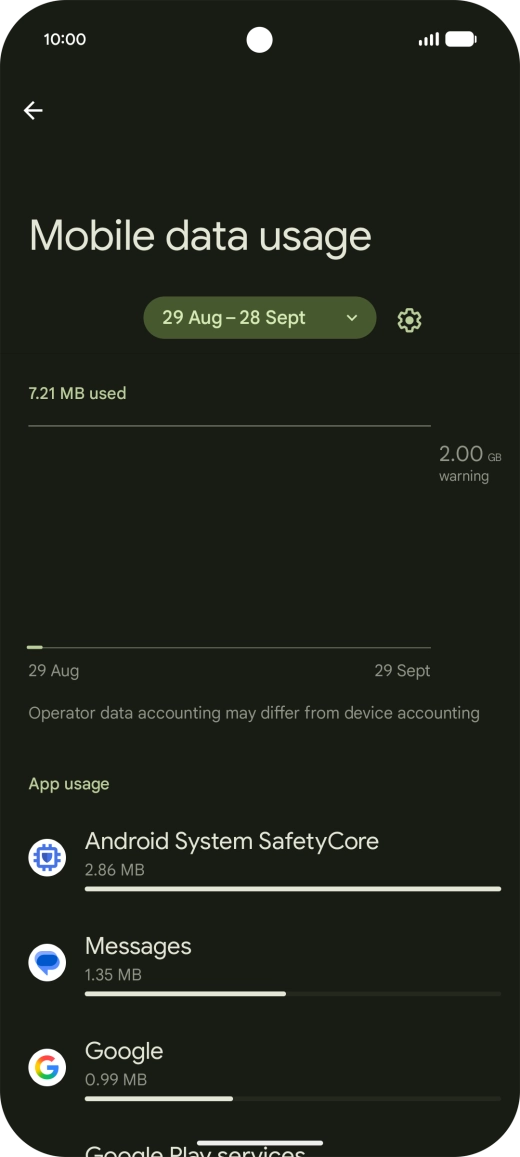 The data usage for each application is displayed below the name of the application.