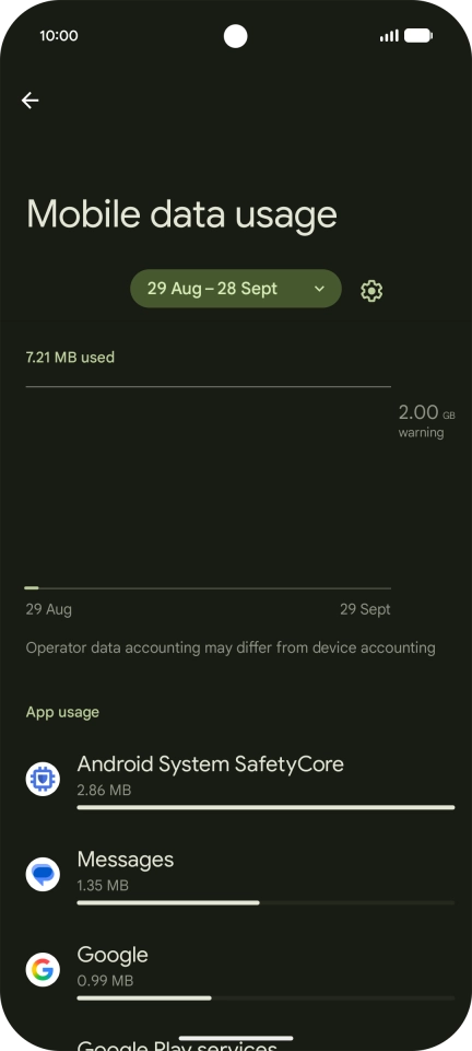 The data usage for each application is displayed below the name of the application.
