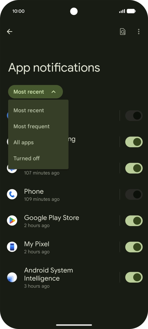 Press the required setting.