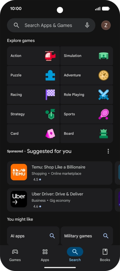 Press the search field.