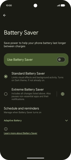 Press the required settings to turn them on or off.