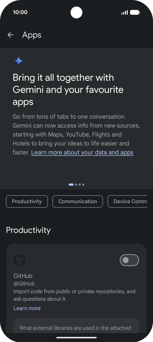 Press the indicator next to the required extension to turn on the function.