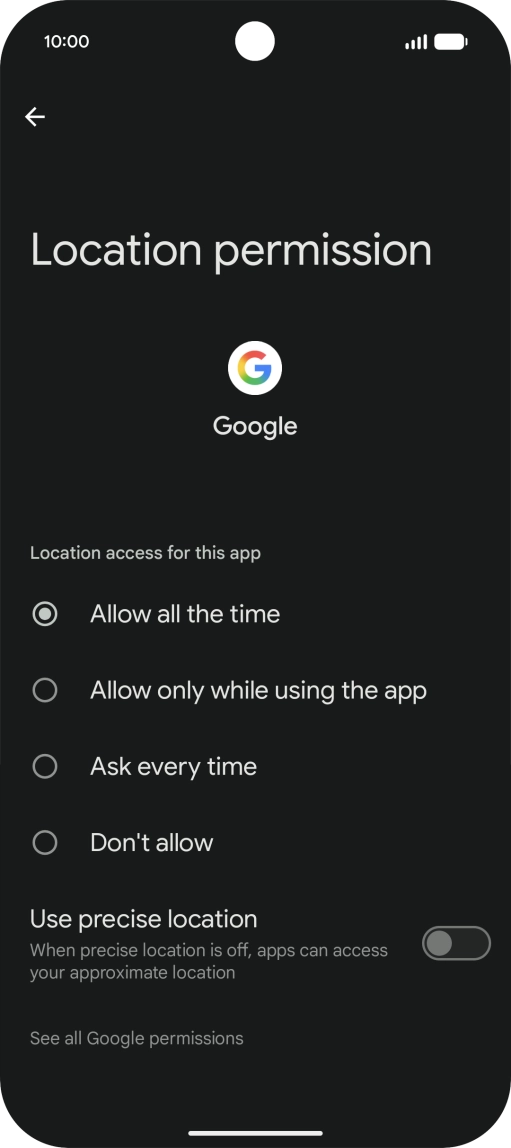 Press the required setting.
