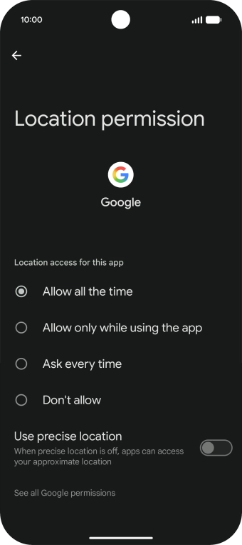 Press the required setting.