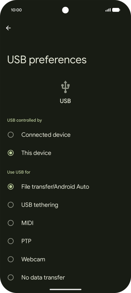 Press File transfer/Android Auto.