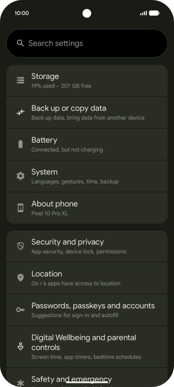 Press Security and privacy.