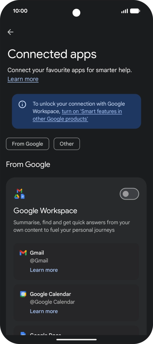 Press the indicator next to the required extension to turn on the function.