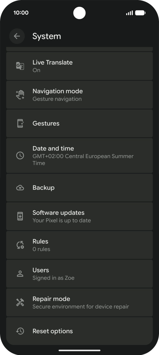 Press Reset options.