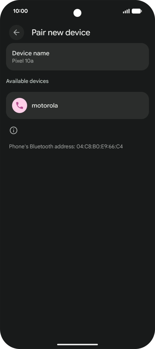 Press the required Bluetooth device and follow the instructions on the screen to pair the device with your phone.