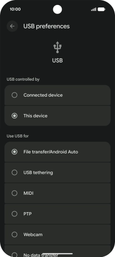 Press File transfer/Android Auto.
