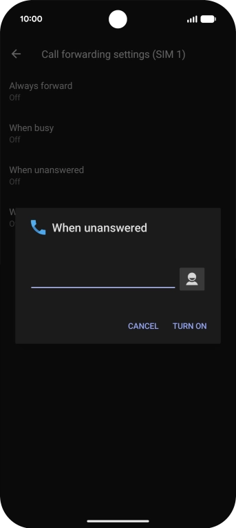 Key in +447953222222 and press TURN ON.