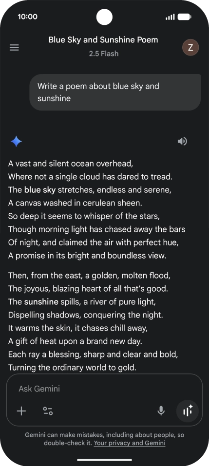 You can ask Gemini to generate a text based on your description.