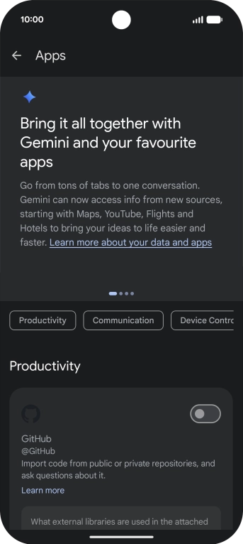 Press the indicator next to the required extension to turn on the function.