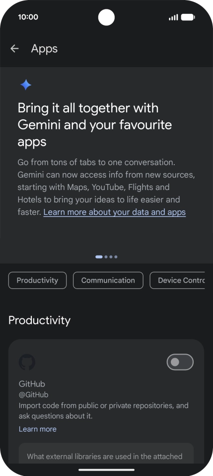 Press the indicator next to the required extension to turn on the function.