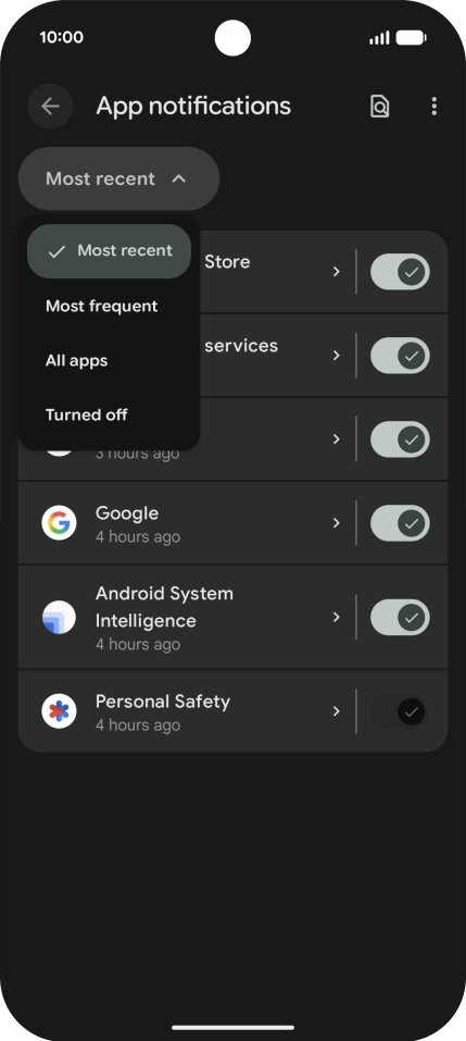 Press the required setting.