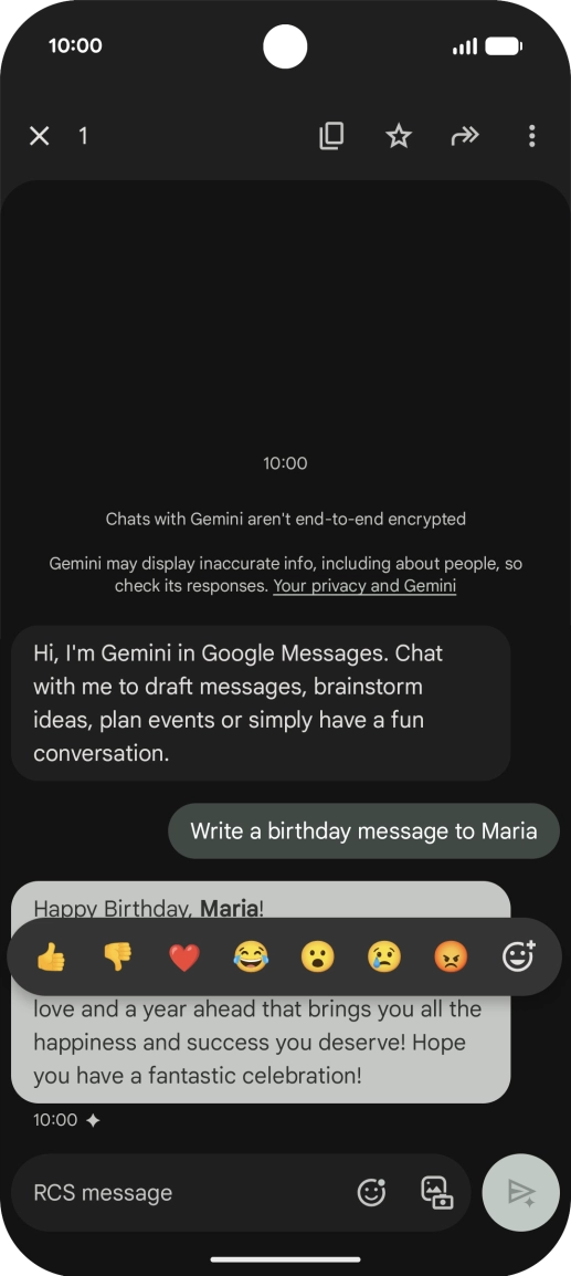 Press and hold the text suggestion from Gemini. Follow the instructions on the screen to use the text suggestion.