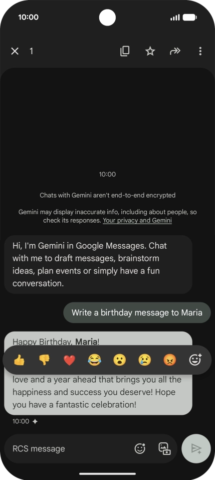 Press and hold the text suggestion from Gemini. Follow the instructions on the screen to use the text suggestion.