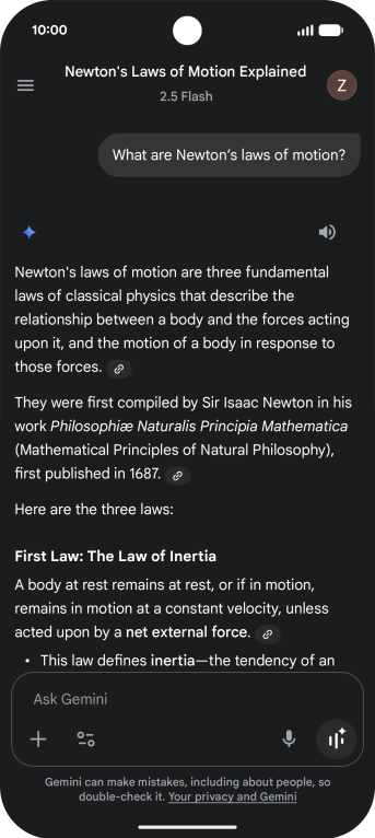 Transcription of the conversation with Gemini Live is now displayed.