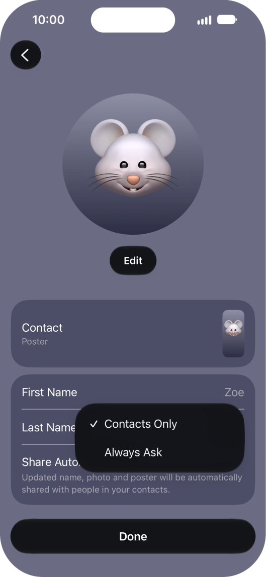 Press the required setting.
