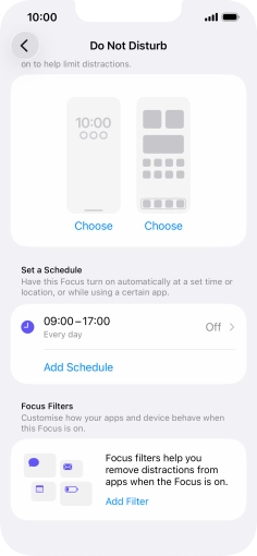 Press Add Schedule and follow the instructions on the screen to select settings for automatic activation of Do Not Disturb.