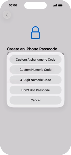 Follow the instructions on the screen to turn on use of phone lock code or press Don't Use Passcode.