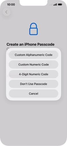 Follow the instructions on the screen to turn on use of phone lock code or press Don't Use Passcode.