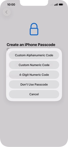 Follow the instructions on the screen to turn on use of phone lock code or press Don't Use Passcode.
